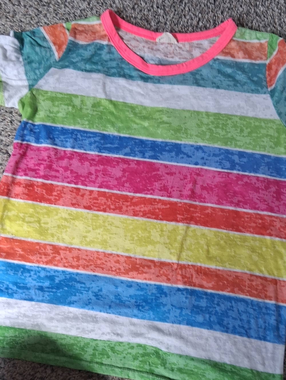BiBi Neon Pink-Trim Multi Stripe Short Sleeve Tee